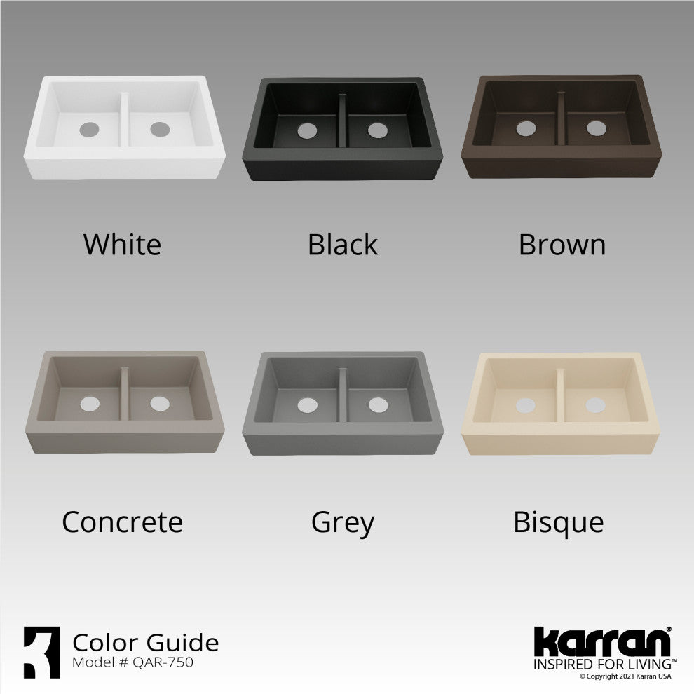 Karran Retrofit Farmhouse Quartz 34" Double Bowl Sink, Bisque