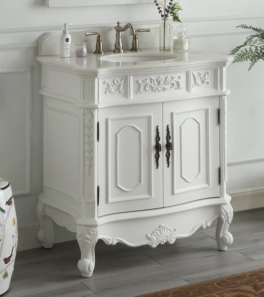 33 Inch Traditional Antique Style White Benson Bathroom Sink Vanity