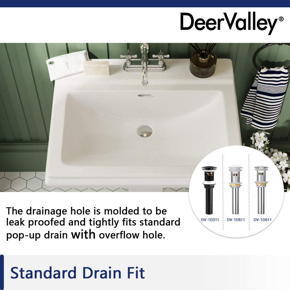 Apex 26 1/2" Tall White Vitreous China Rectangular Pedestal Bathroom Sink