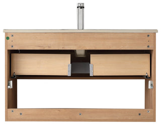 Wall Mounted Bathroom Vanity and Sink, Classic Oak, 36'' Ceramic Black