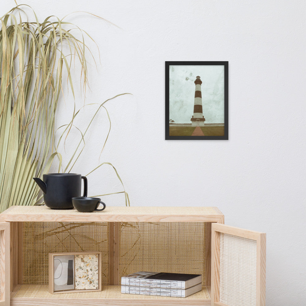 Aged Bodie Lighthouse Landscape Framed Photo Paper Wall Art Prints, Black, 11" X 14"