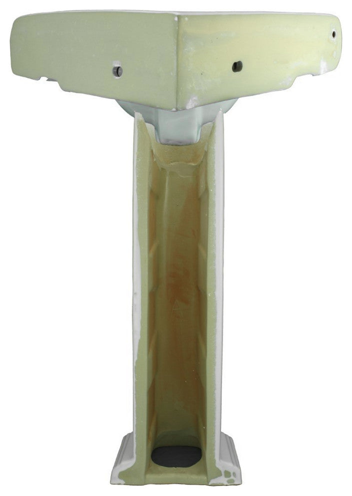 Corner Bathroom Pedestal Sink White 22" Small with Overflow and Faucet Holes