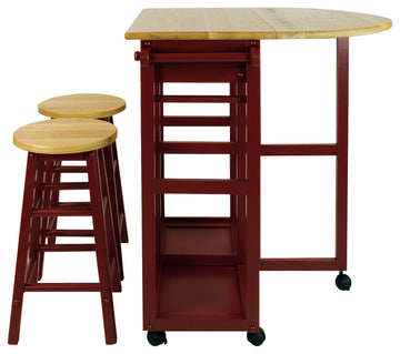 Breakfast Cart With Drop Leaf Table, Red