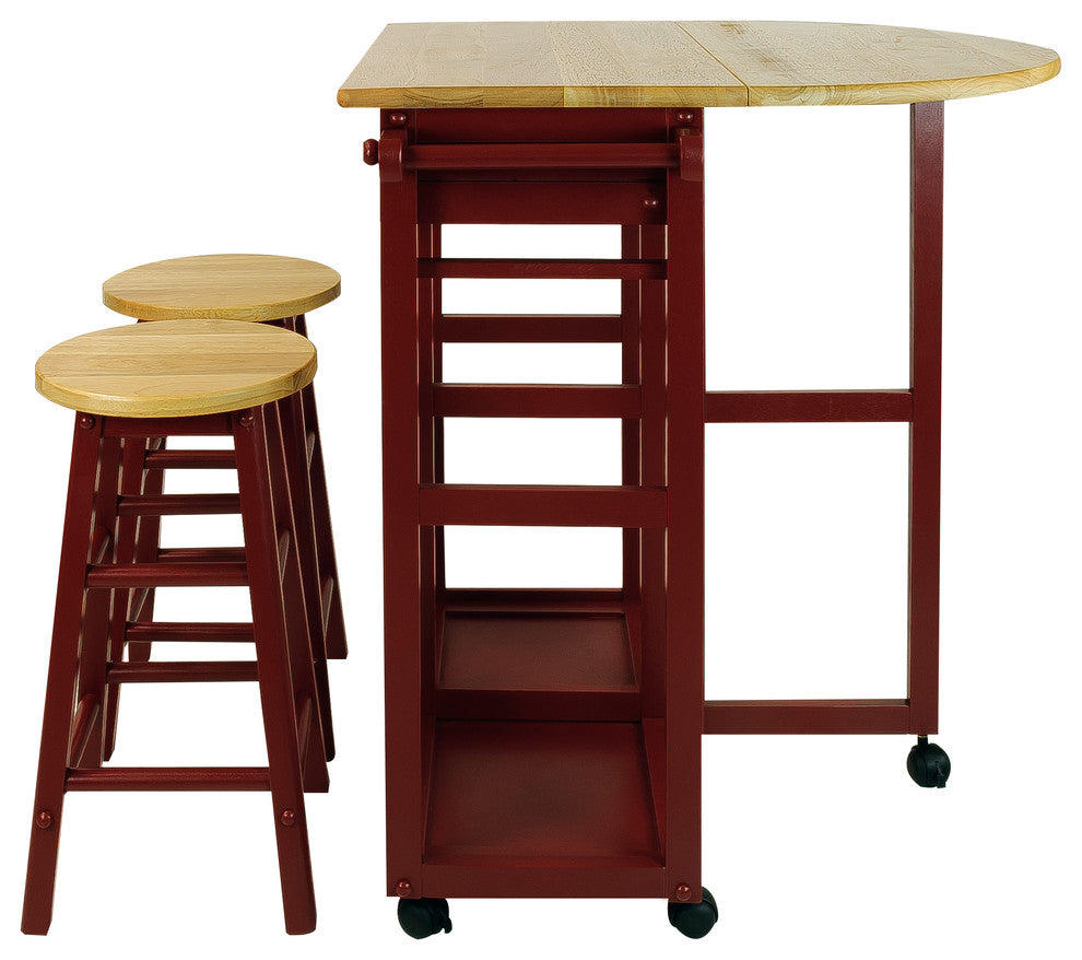 Breakfast Cart With Drop Leaf Table, Red