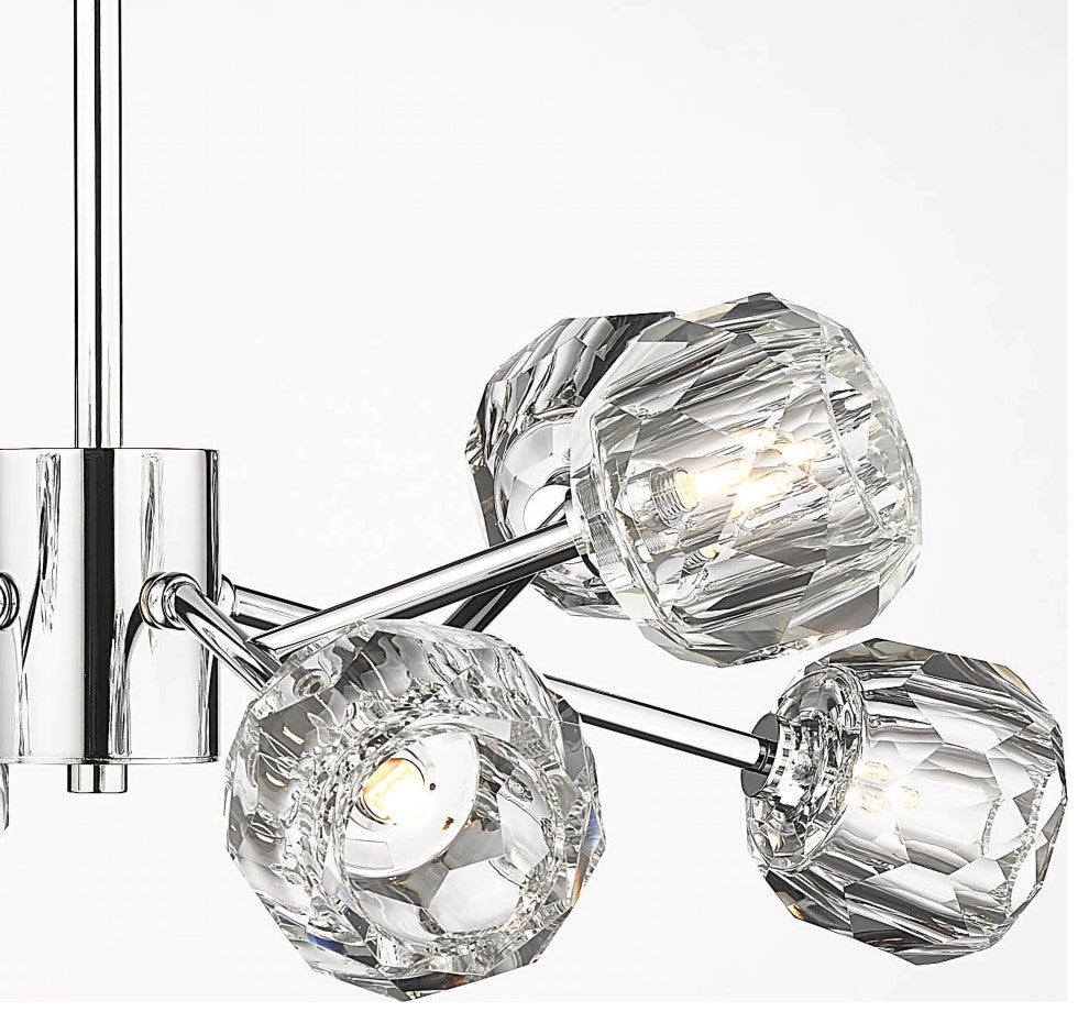 8-Light Chrome Iron Chandelier With Crystal Shades
