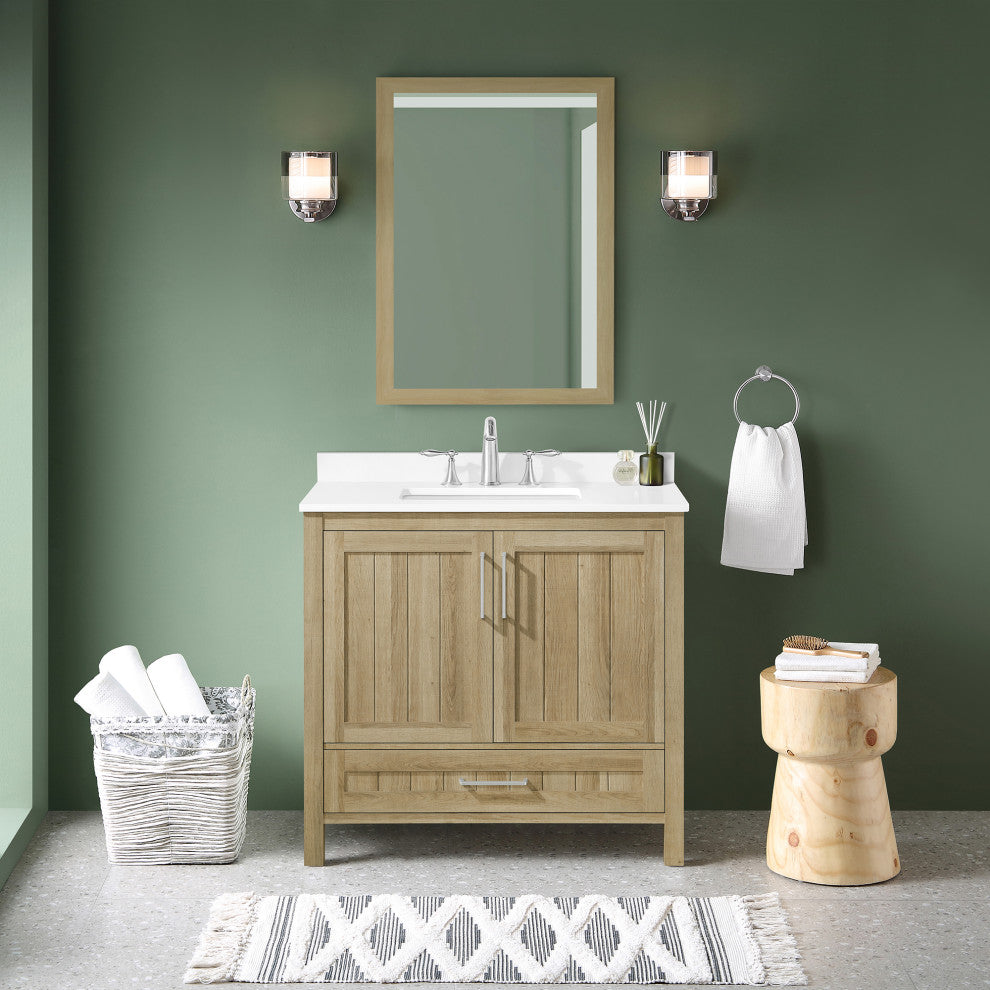 OVE Decors Kansas 18" Single Sink Vanity With Countertop, White Oak, 36 in.