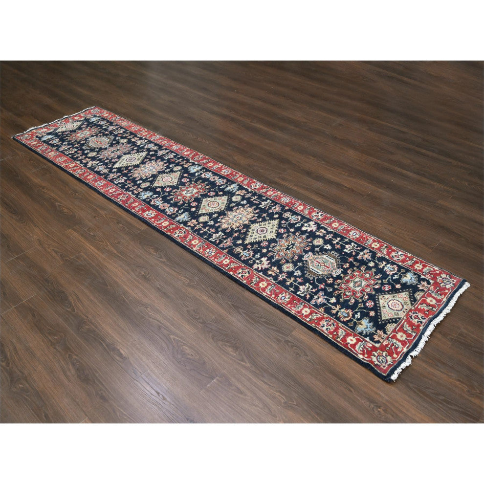 Pastel Black Hand Knotted Karjihooz Design Wool Runner Rug, 2'9"x11'10"