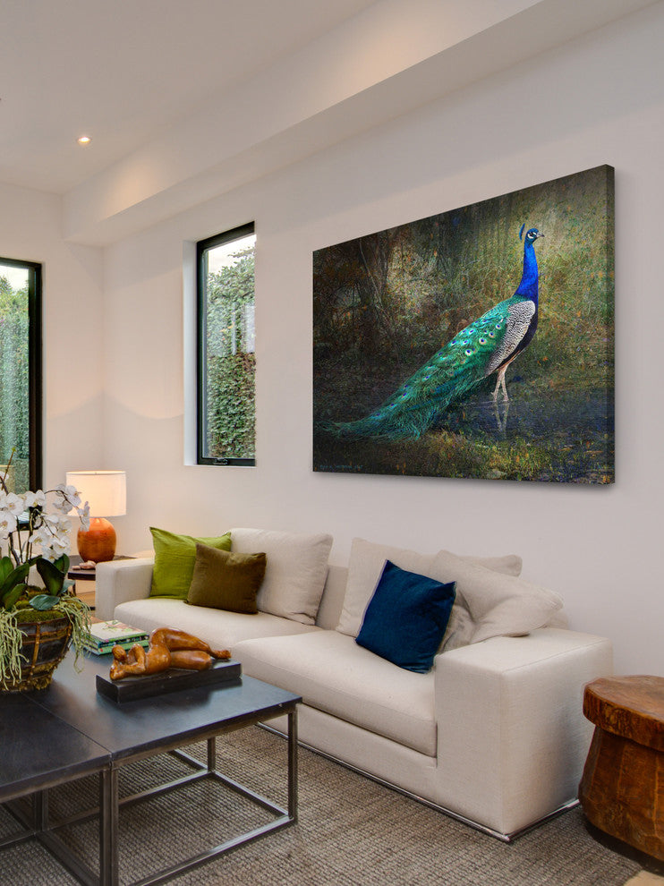 "Jungle Stream Peacock" Art Print, 91x61 cm