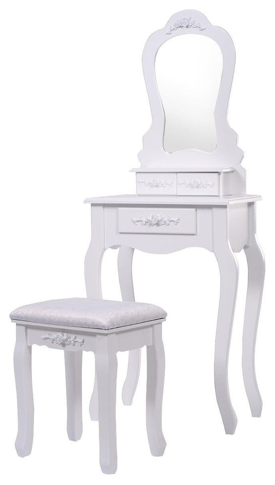 Modern Compact Vanity Makeup Dressing Table Stool Set, White
