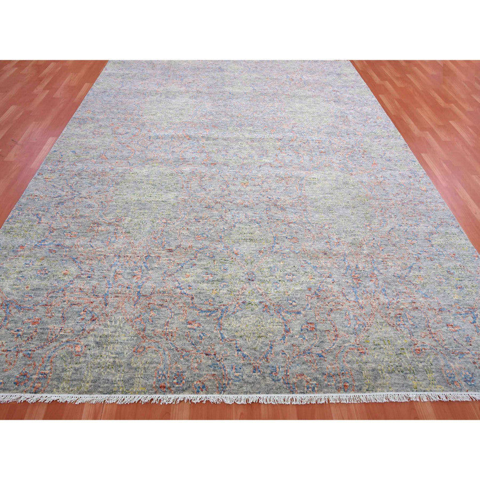 Gray Goose Oushak influence With Salt and Pepper Motif Pure Wool Rug 9'x11'10"