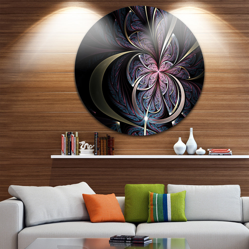 Dark Blue Fractal Butterfly Flower, Floral Round Metal Wall Art, 11"