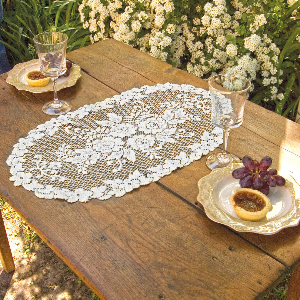 Victorian Rose 13"x24" Doily, Set of 4, White