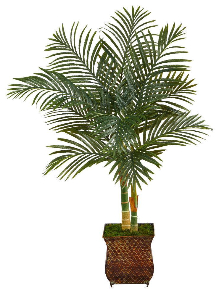 50" Golden Cane Artificial Palm Tree, Metal Planter