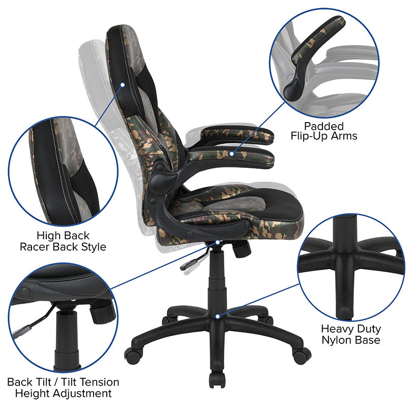 Gaming Desk and Camouflage/Black Racing Chair Set