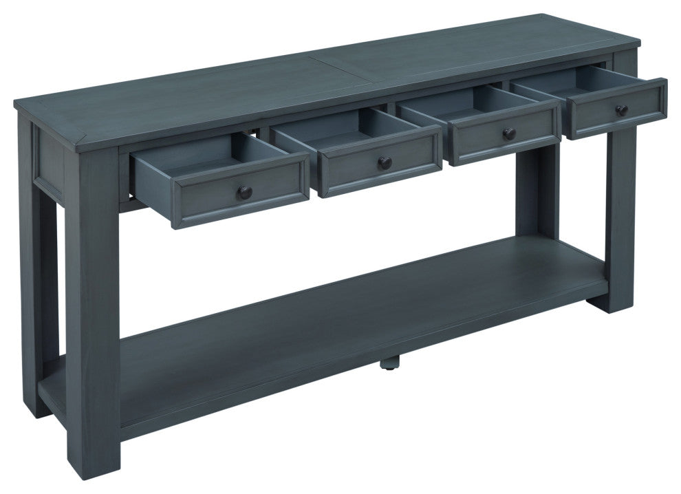 63"x30" Rustic Chic Console Table with Drawers and Shelf for Entryway Hallway, Navy