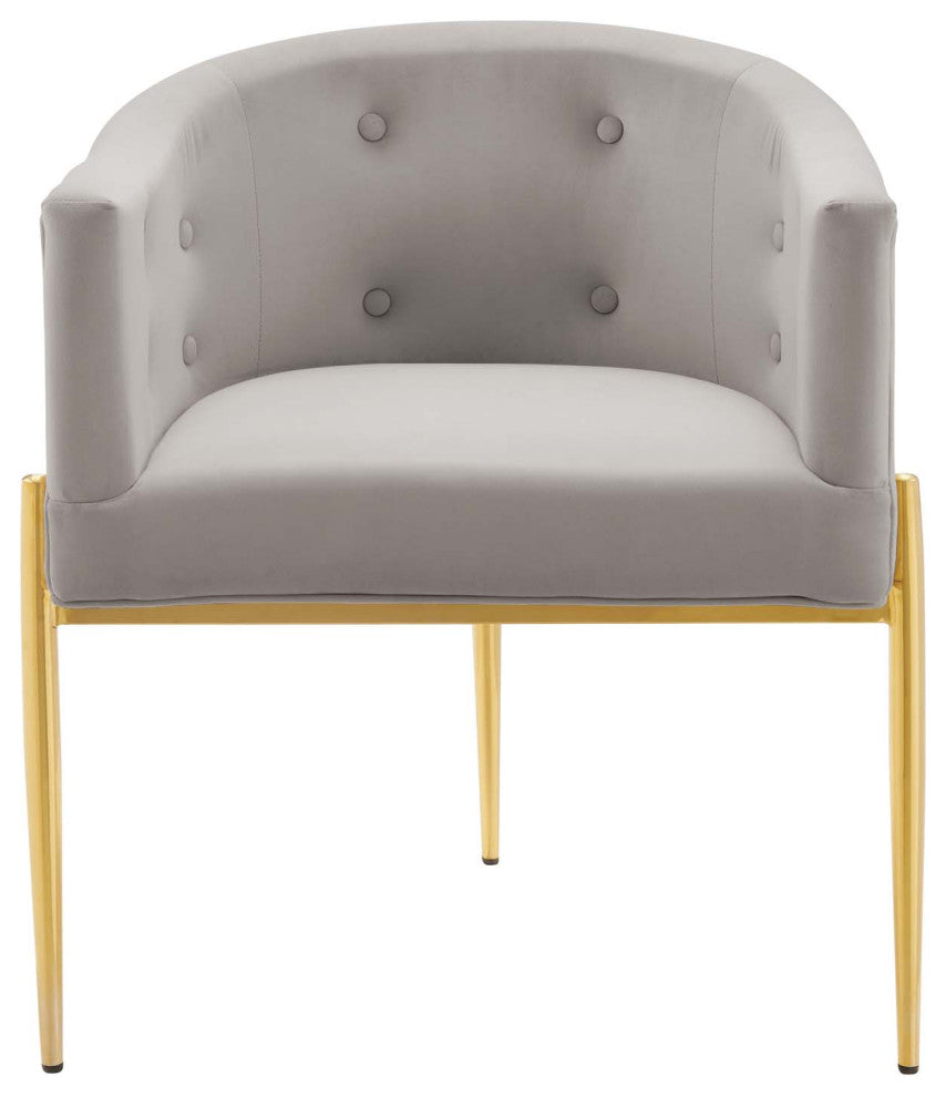 Tufted Accent Chair, Set of 2, Velvet, Metal, Gray, Modern, Lounge