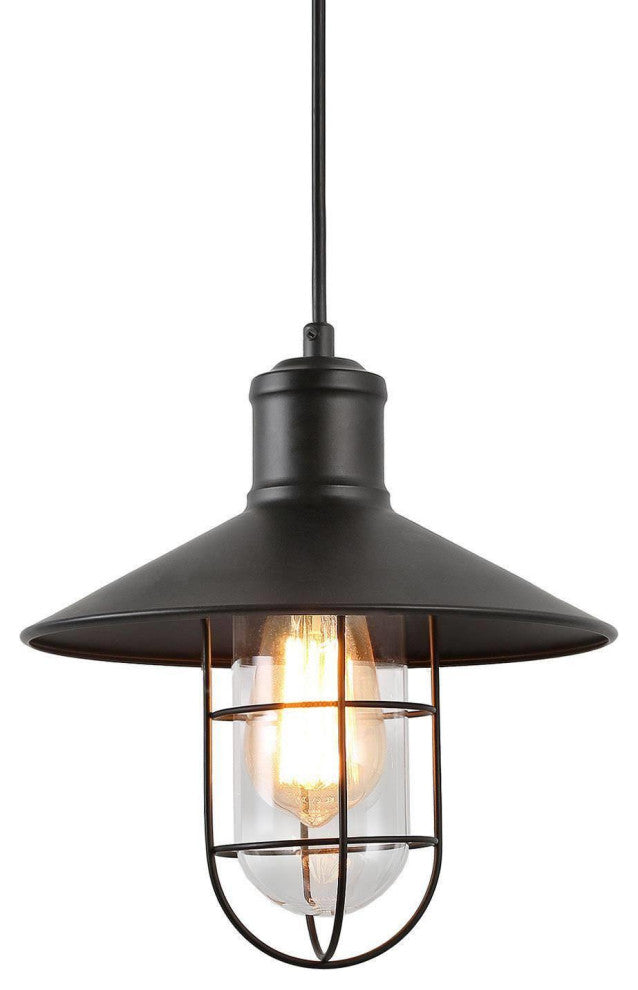 LNC 1-Light Farmhouse Matte Black Lantern Shade Mini Pendant Lighting