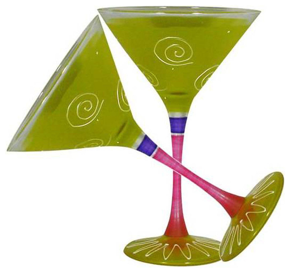 Frosted Curl Yellow Martini Glasses, Set of 2