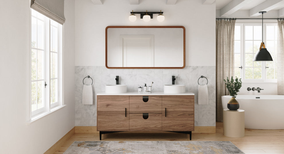 Newton Bath Vanity, Walnut, 60", Double Sink, Freestanding