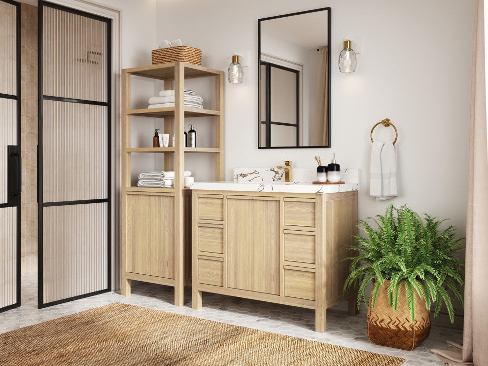 Elizabeth Oak 42" Single Sink Vanity, White 2" Calacatta Black