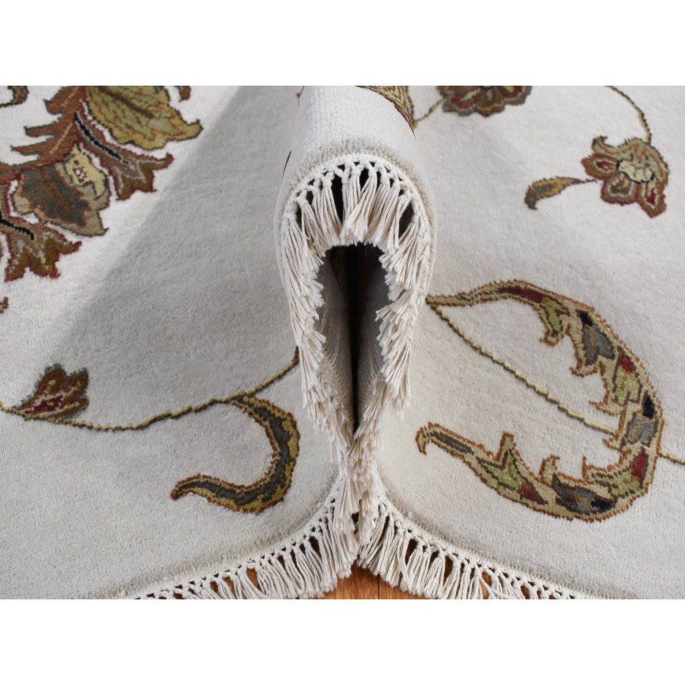 Timberwolf Gray, Rajasthan Design, Wool and Silk Hand Knotted Rug, 6'x9'2"
