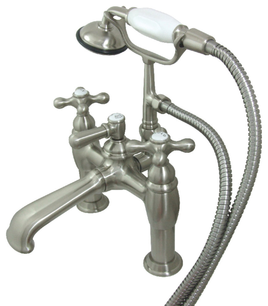 Kingston Brass 7" Deck Mount Tub Faucet With Hand Shower, Brushed Nickel