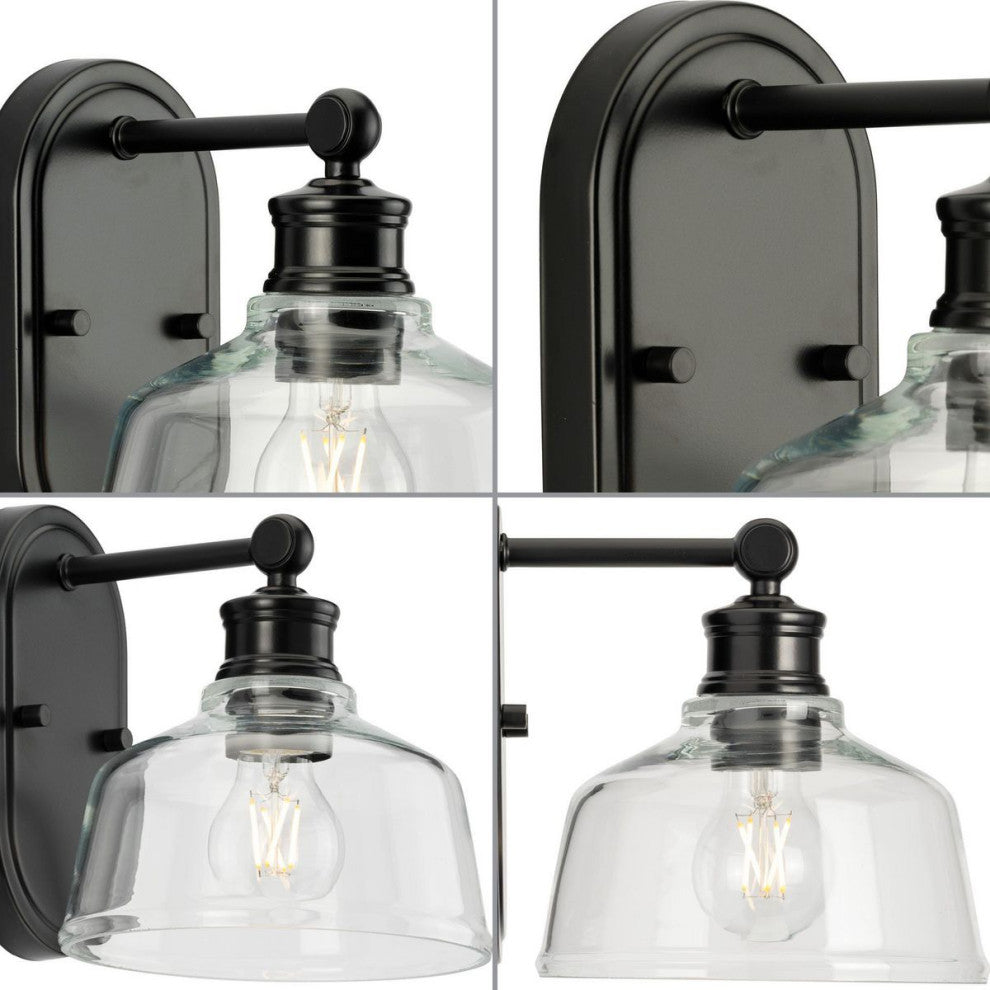 Singleton 1-Light 7.62" Matte Black Farmhouse Vanity Light, Clear Glass Shade