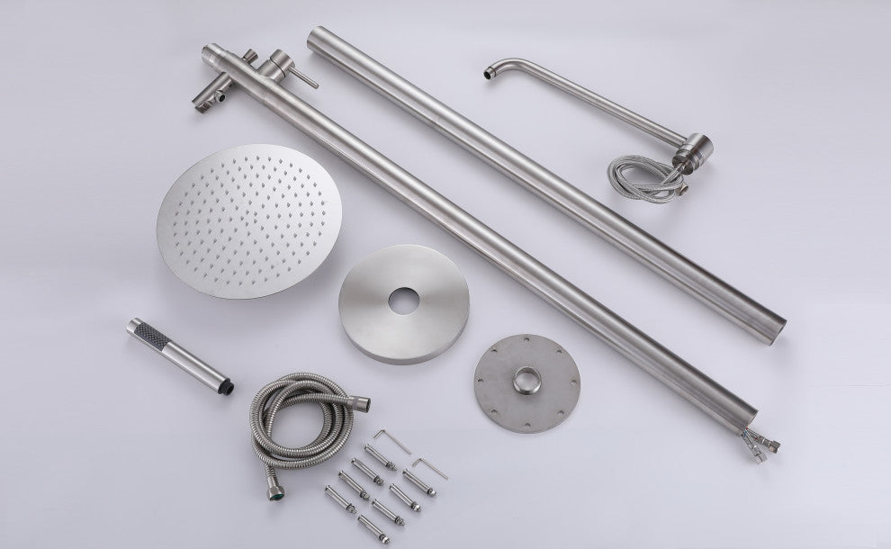 Free Standing Outdoor Shower with Handheld Shower, Brushed Nickel