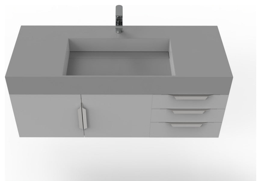 CastelloUSA Amazon 48" Wall Mounted Vanity Set, Gray, Gray Top, Brushed Nickel