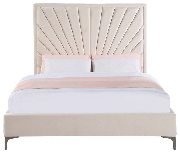 ACME Faiz Eastern King Bed, Beige Velvet