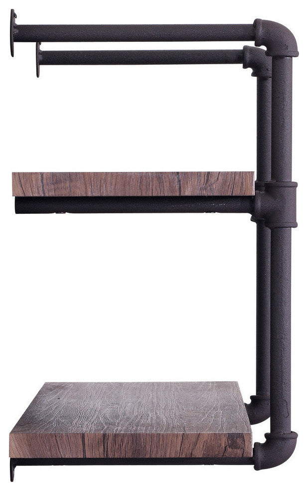 GDF Studio Caden Two Tier Faux Wood Wall-Mounted Shelf, Dark Brown/Texture Brown