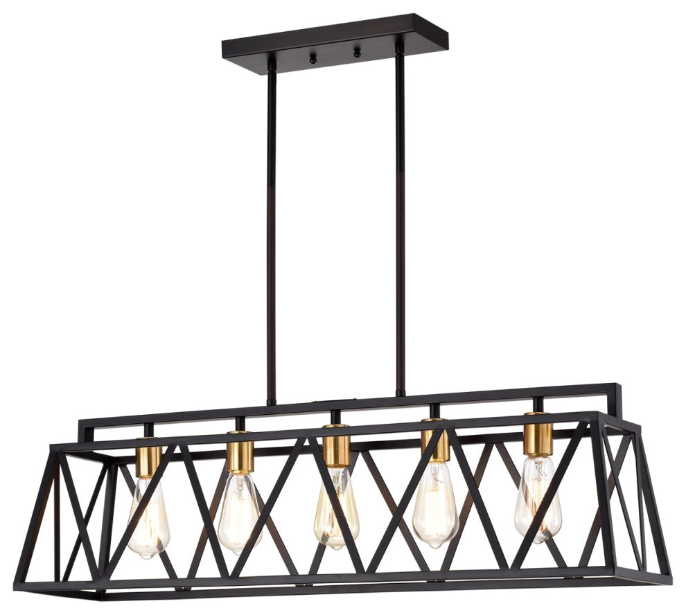 Ironclad Industrial 5 Light Textured Black Island Pendant Ceiling Fixture 35" W