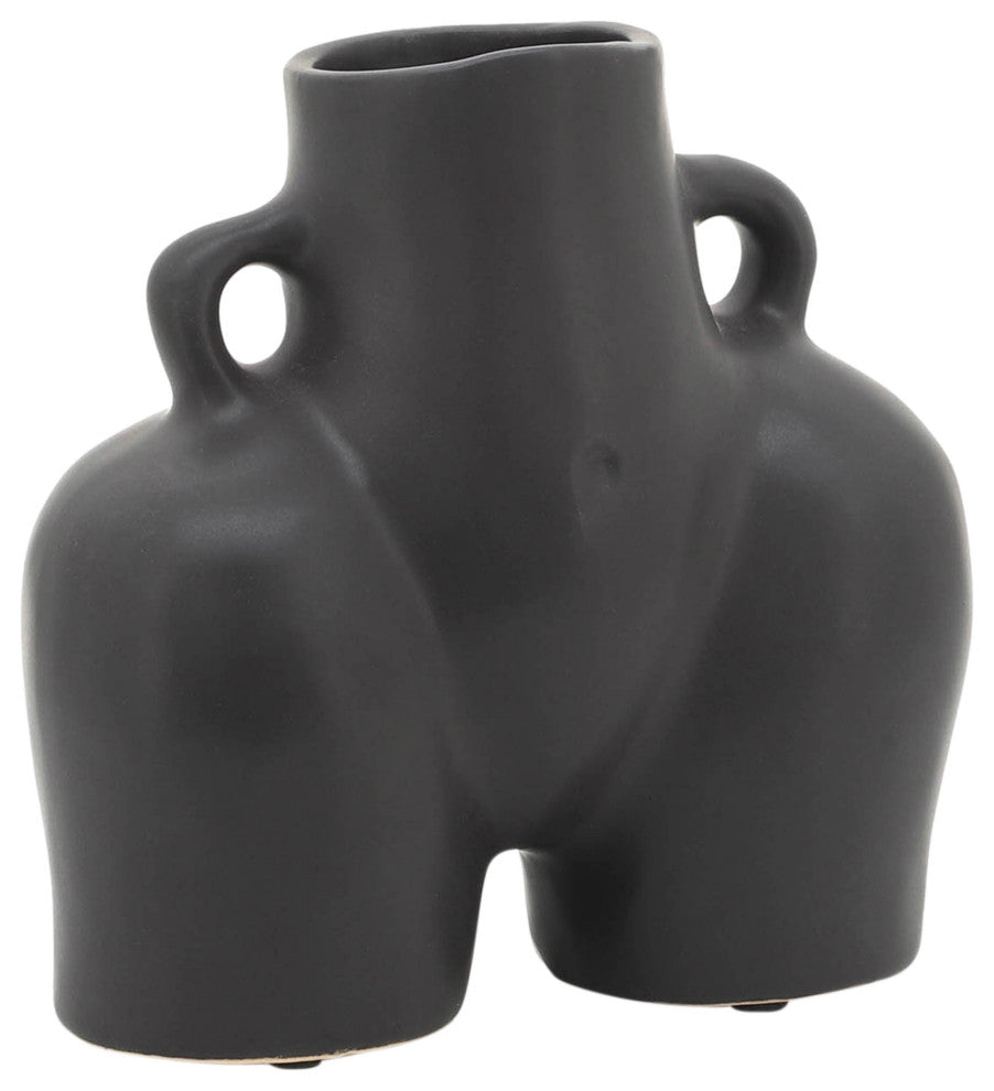 Ceramic 6" Half Body Vase, Black