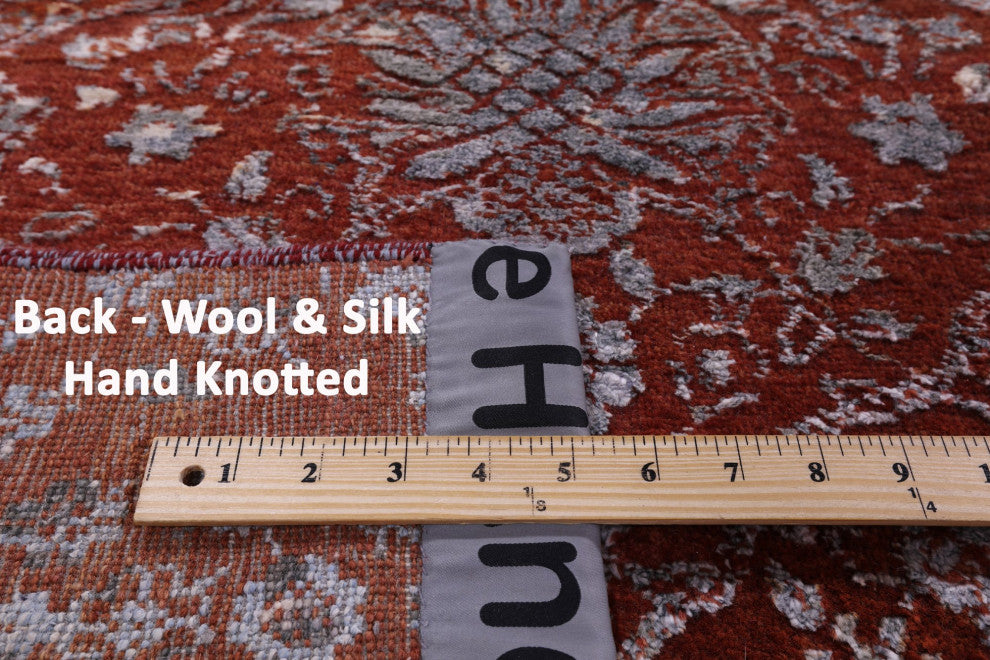 8' 11" X 12' 3" Wool and Silk Modern Handmade Rug Q12085