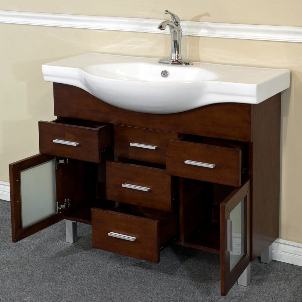 39.8" Single Sink Vanity Wood Walnut With Mirror