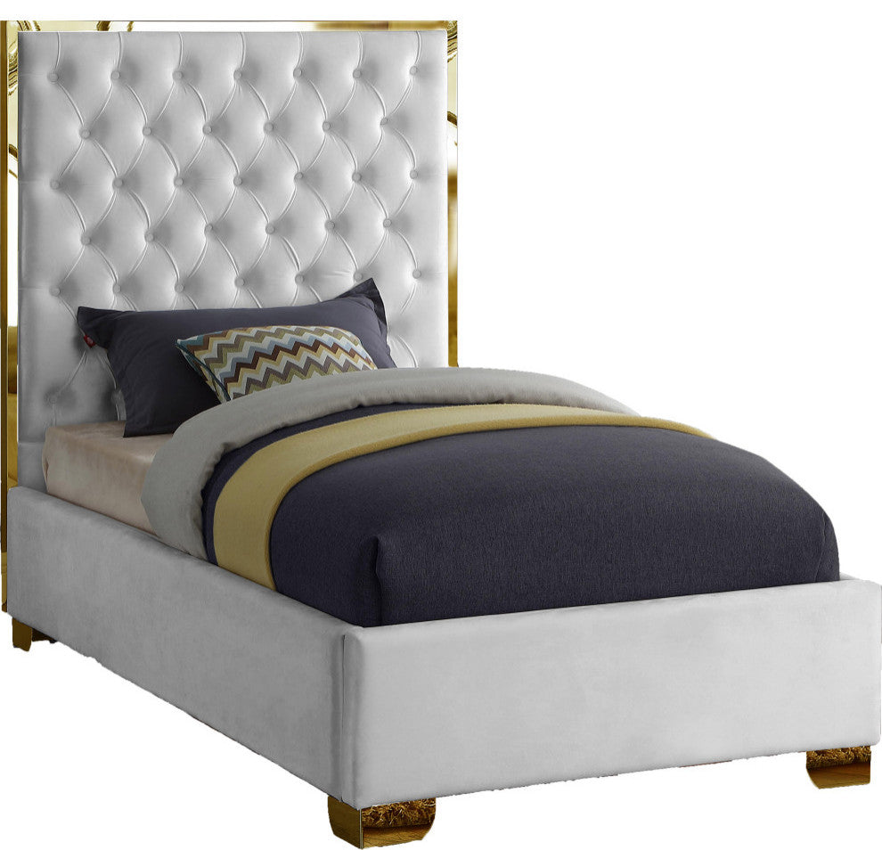 Lana Velvet Bed, White, Twin