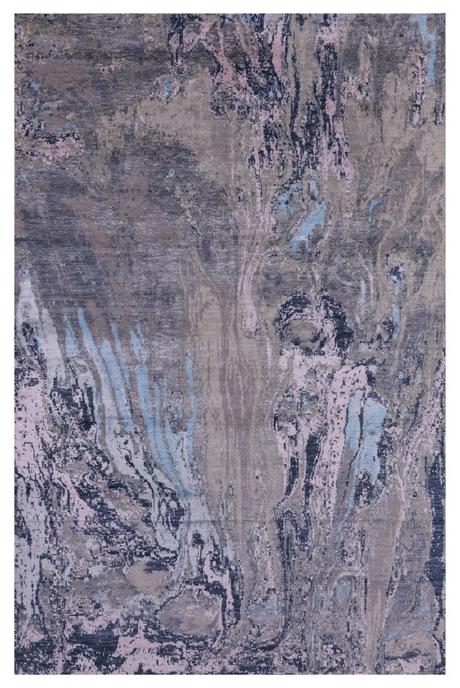 6' 0" X 9' 1" Abstract Handmade Wool and Silk Rug Q8719