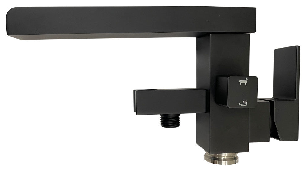 Waterfall Floor Mounted Tub Faucet With Hand Held Shower, Matte Black