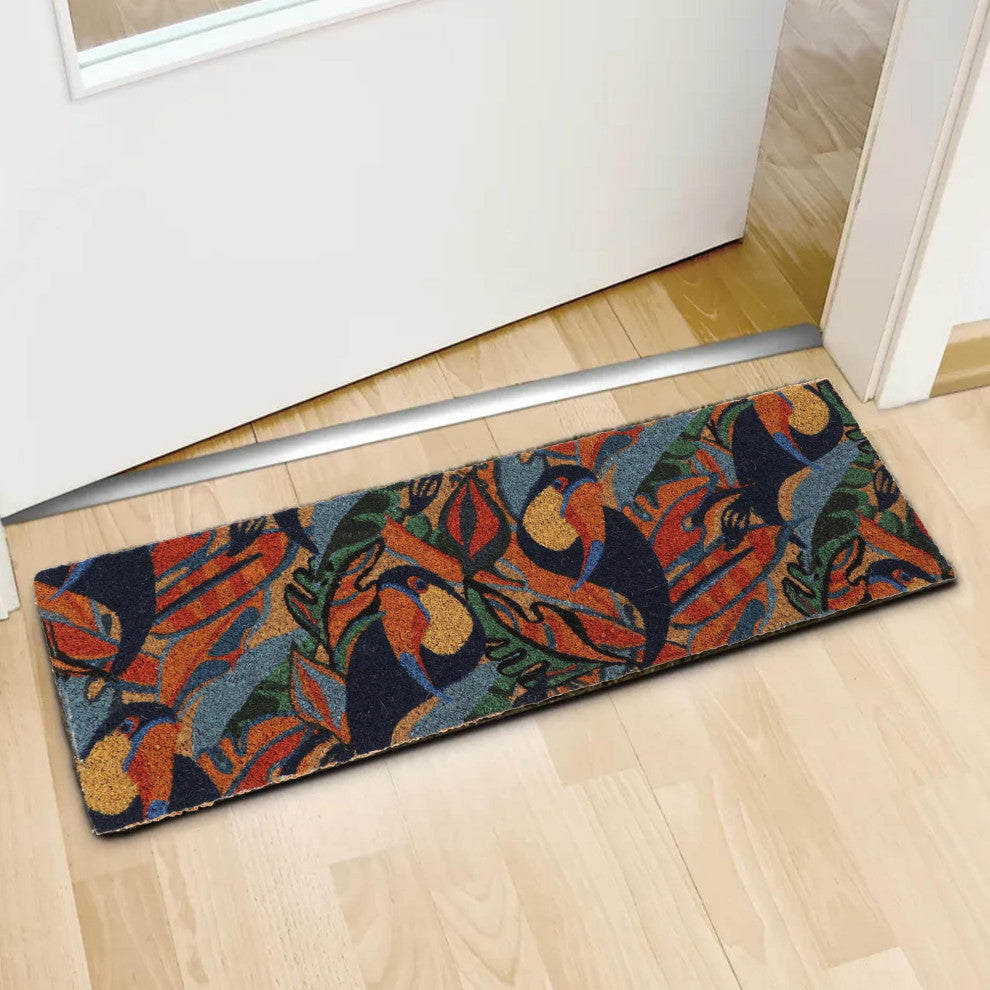 Sheltered Long Front Door Mat Coir Coco Fibers Rug 30x10, Toucans