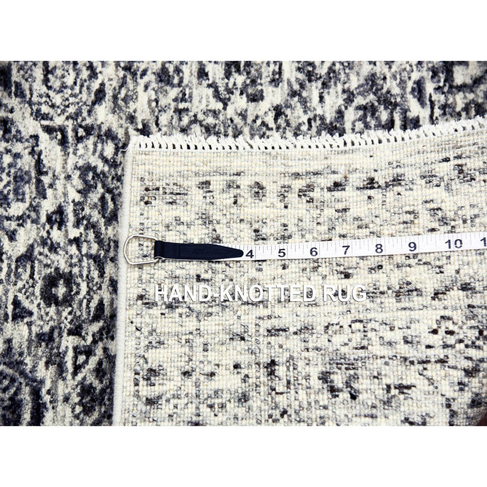 White Mamluk Dynasty Design Undyed 100% Wool Hand Knotted Runner Rug 2'7"x6'