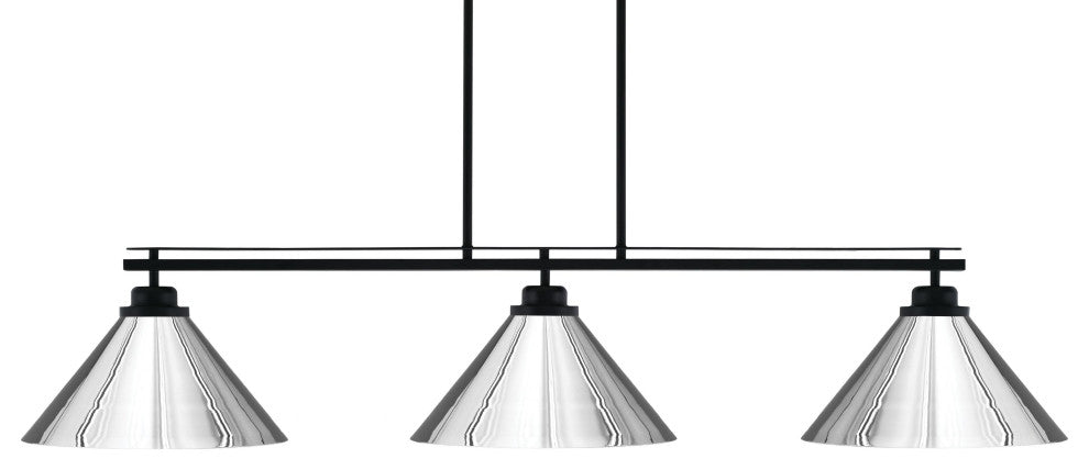 Odyssey 3-Light Island Light With Round Fitter, 14" Chrome Cone Metal Shade