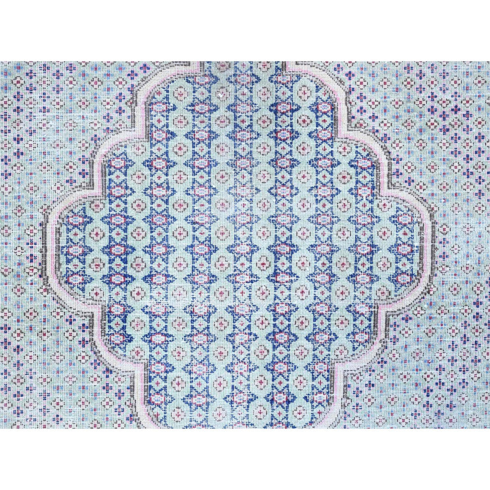 Arctic Blue, Vintage Persian Kerman, Pure Wool Hand Knotted Rug, 7'9"x10'1"