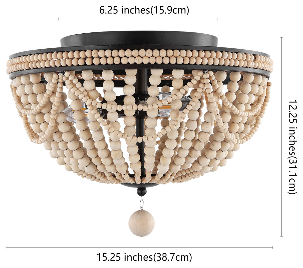 Dune Wood Bead 3-Light Farmhouse LED Semi Flush Mount, Oil Rubbed Bronze/Taupe
