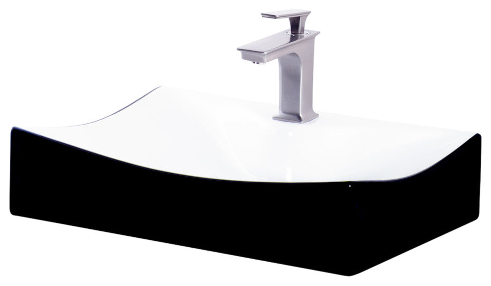 Porcelain Vessel Sink and Faucet Set, Brushed Nickel