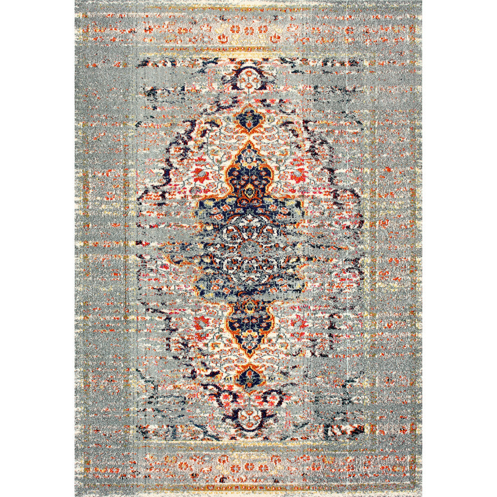 Nuloom Hazy Damask Medallion Mirage Area Rug, Grey 4'x6'