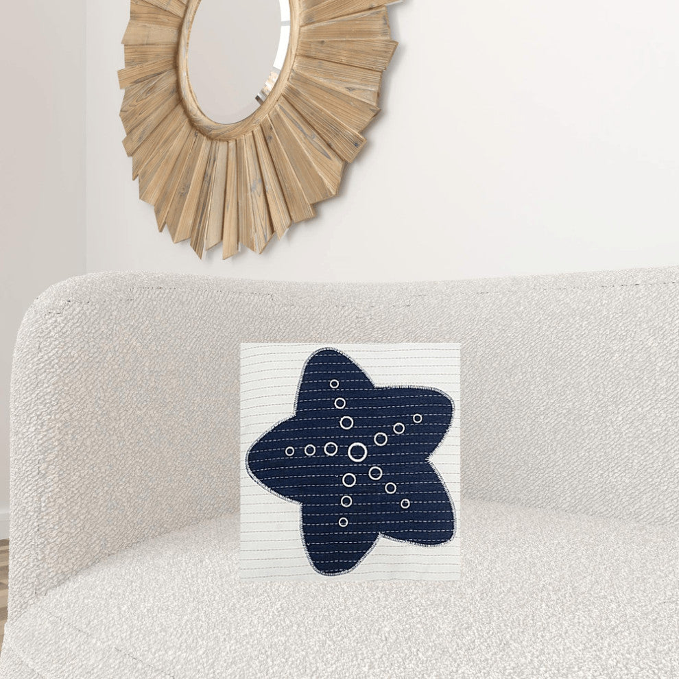 Set Of Two 17" X 17" Blue And White Starfish Throw Pillows