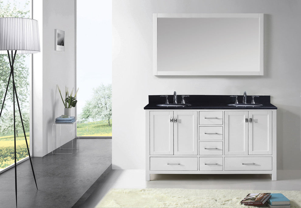 Virtu Caroline Avenue 60" Double Bathroom Vanity, White, Mirror