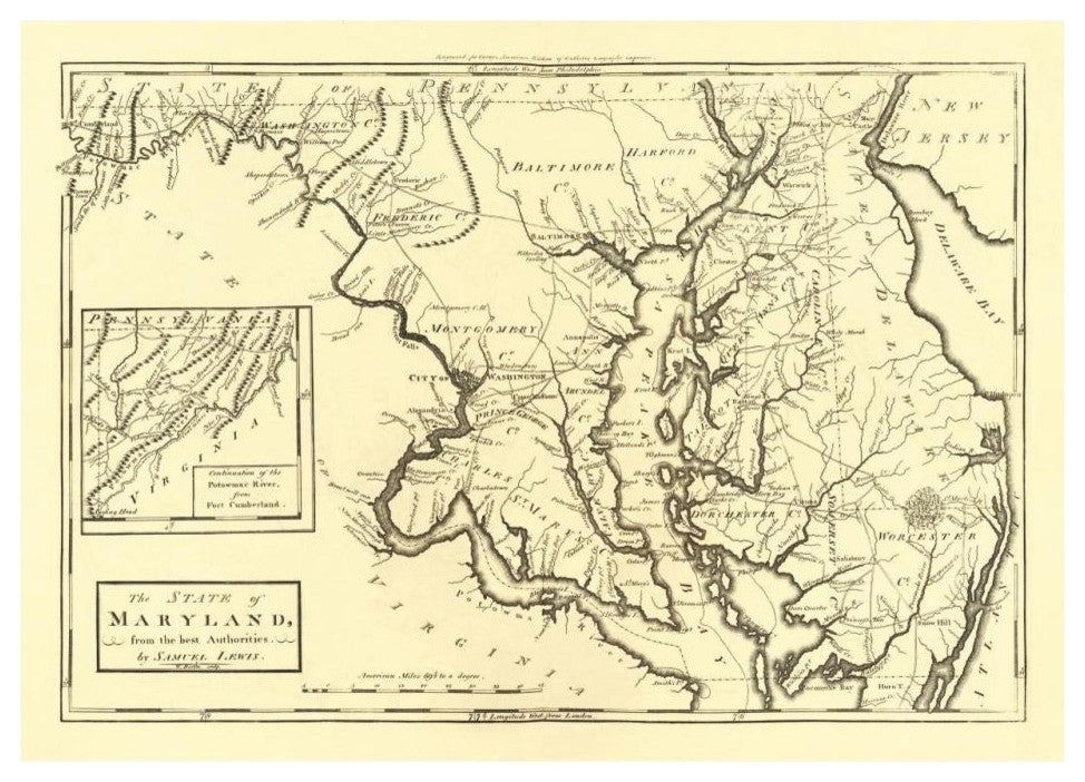 "State of Maryland, 1795" Digital Paper Print by Mathew Carey, 32"x23"