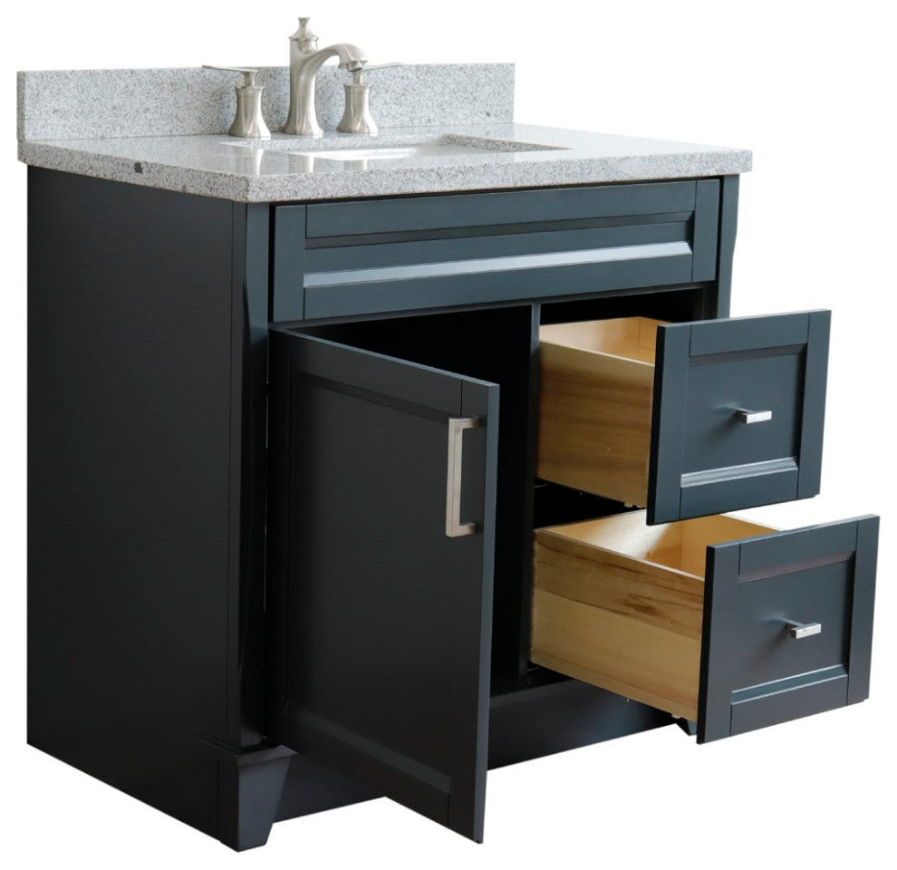 37" Single Sink Vanity, Dark Gray Finish With Gray Granite