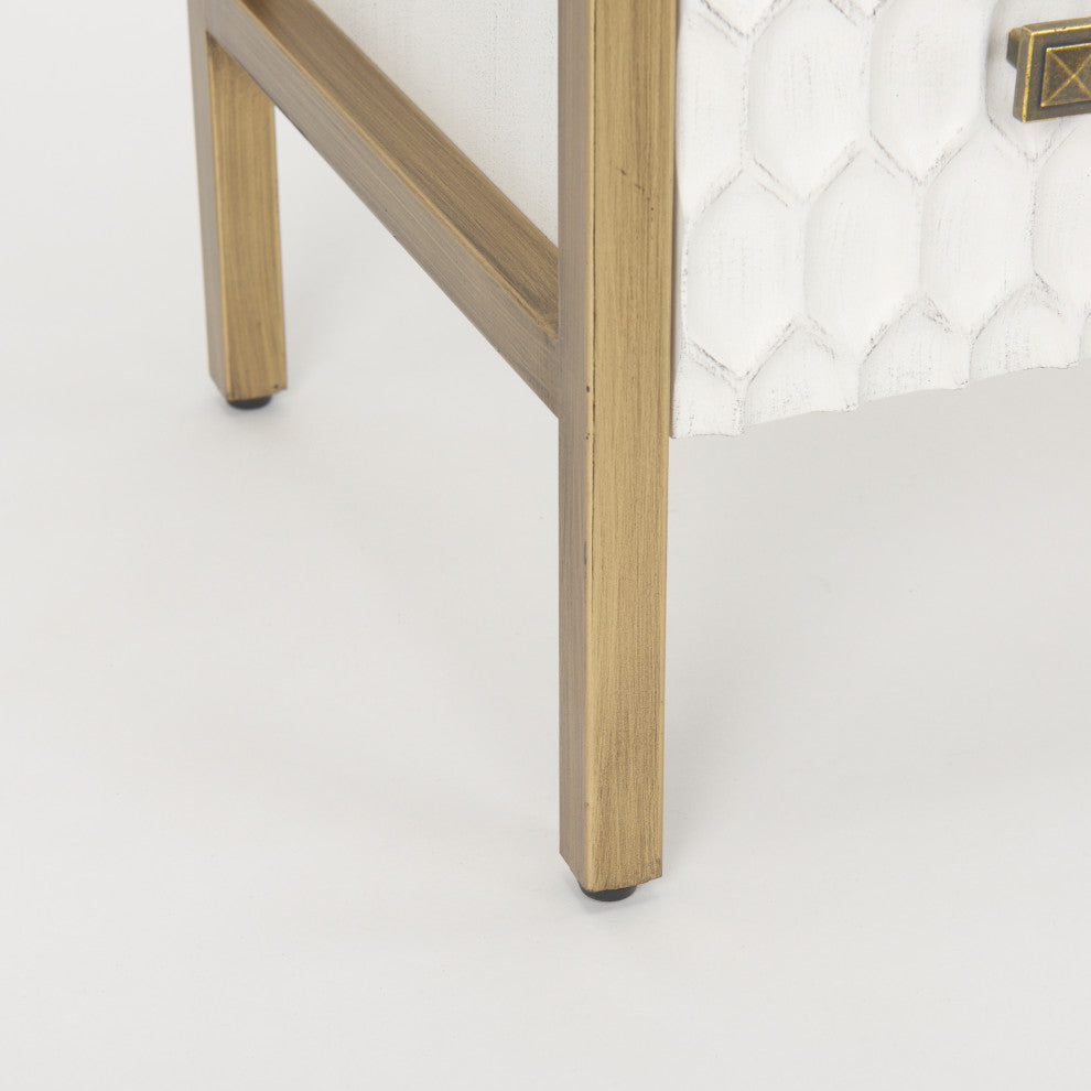 Savannah White Fir Veneer With Gold Metal Frame 3 Drawer Accent Cabinet